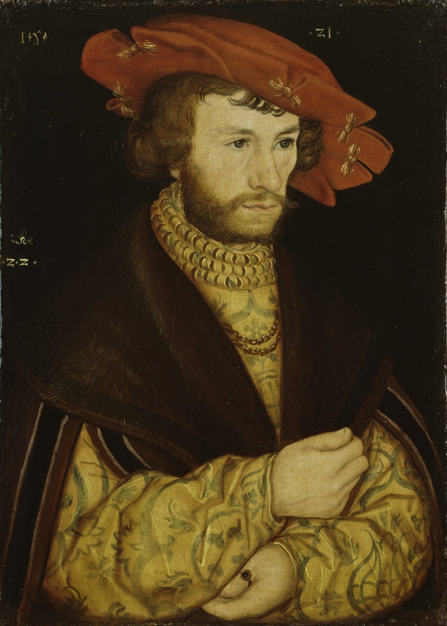 Muotokuva nuoresta miehestä, jolla on parta ja punainen baretti tekijältä Lucas Cranach the Elder