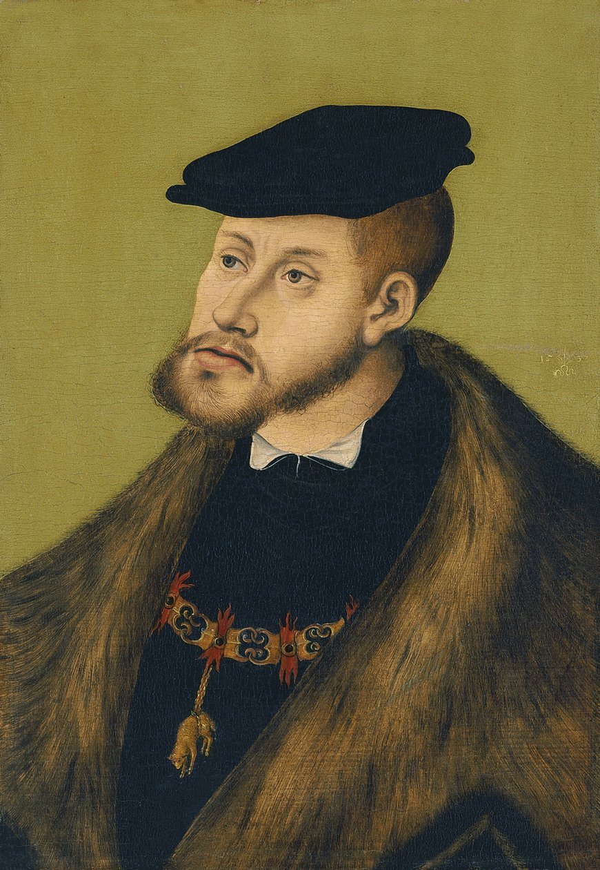 Keisari Kaarle V:n muotokuva 1500-1558, 1533 tekijältä Lucas Cranach the Elder