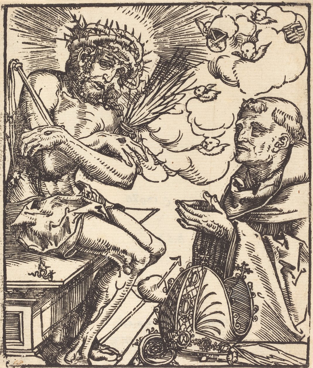 Saint Bernard palvoo surujen miestä tekijältä Lucas Cranach the Elder