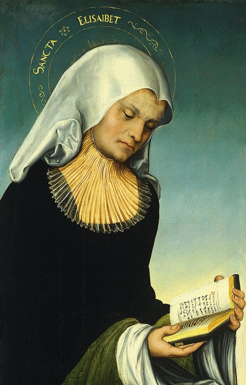 Pyhä Elisabet ja Yrjö, Saksin herttua lahjoittajana [recto, vasen siipi]. tekijältä Lucas Cranach the Elder