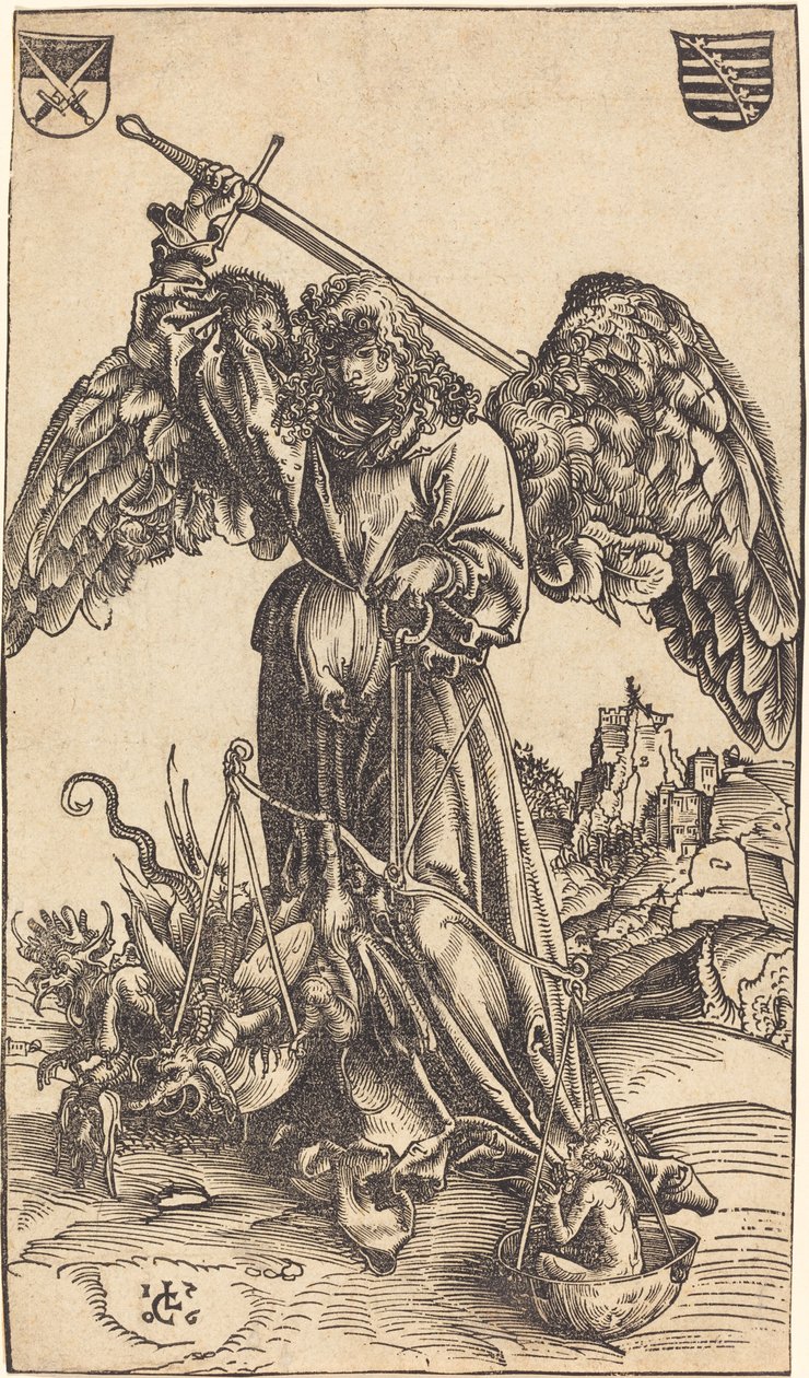 Arkkienkeli Mikael painaa sielua tekijältä Lucas Cranach the Elder