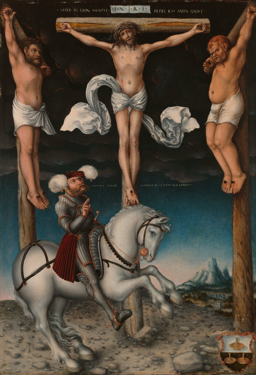 Ristiinnaulitseminen kääntyneen sadanpäämiehen kanssa tekijältä Lucas Cranach the Elder