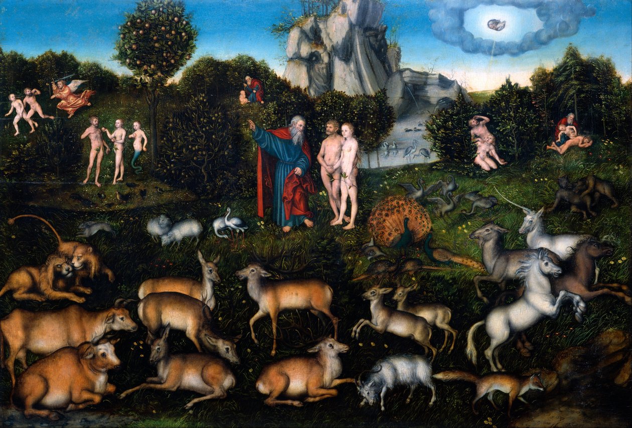 Eedenin puutarha, 1530 tekijältä Lucas Cranach the Elder