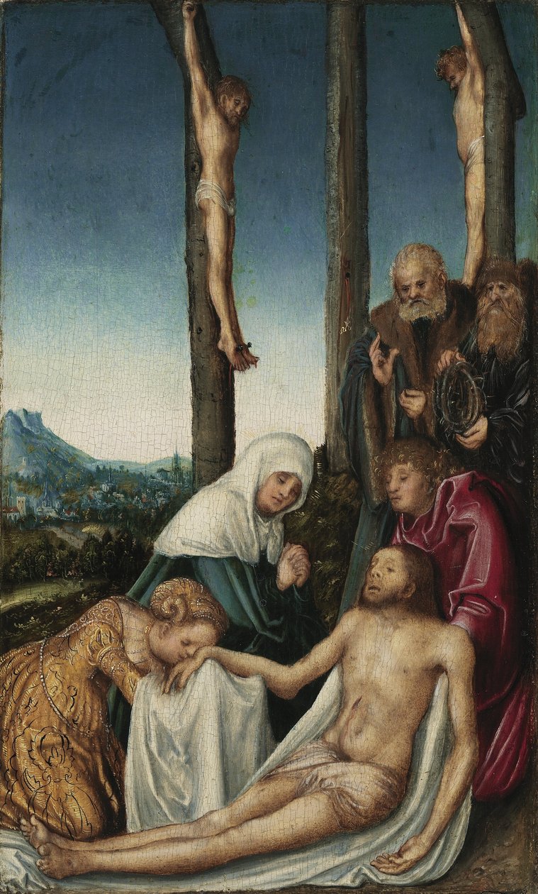 Valitusvirsi kahden ristiinnaulitun varkaan kanssa tekijältä Lucas Cranach the Elder