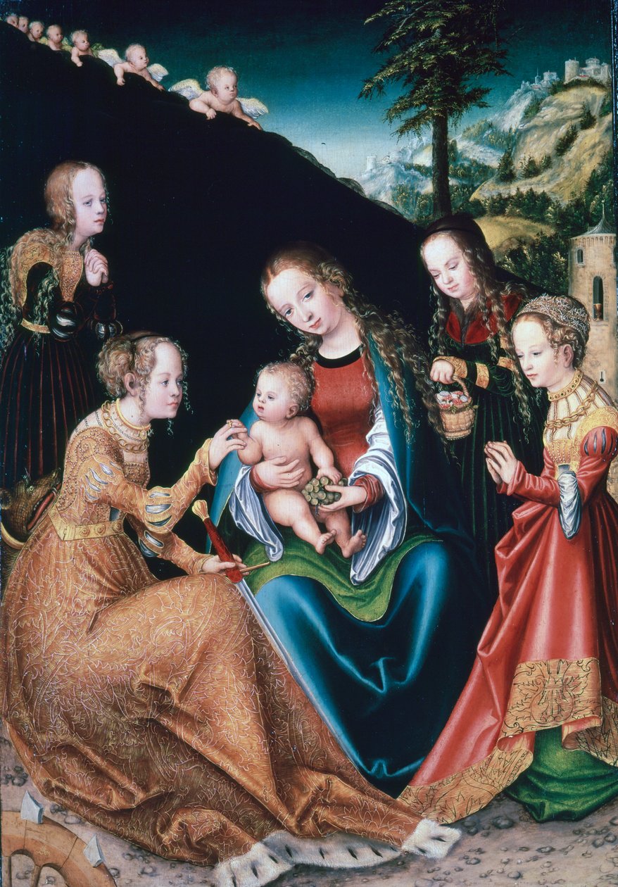 Pyhän Katariinan mystinen häät, 1516-1518 tekijältä Lucas Cranach the Elder