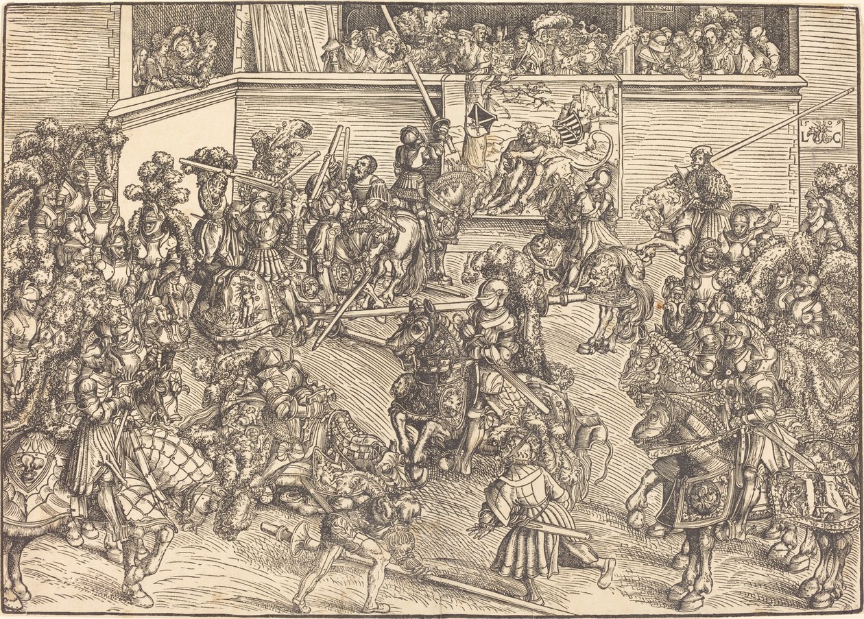 Toinen turnaus Simsonin ja leijonan kuvakudoksen kanssa tekijältä Lucas Cranach the Elder