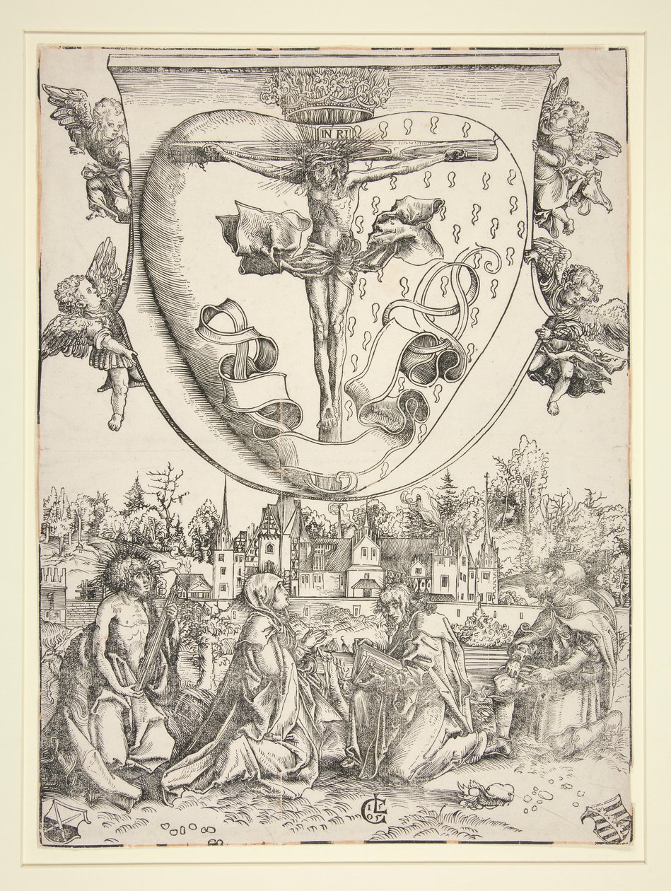 Neitsyt, Pyhä Johannes, Saint Lawrence ja Saint Roch pyhän sydämen käsivarsilla tekijältä Lucas Cranach the Elder