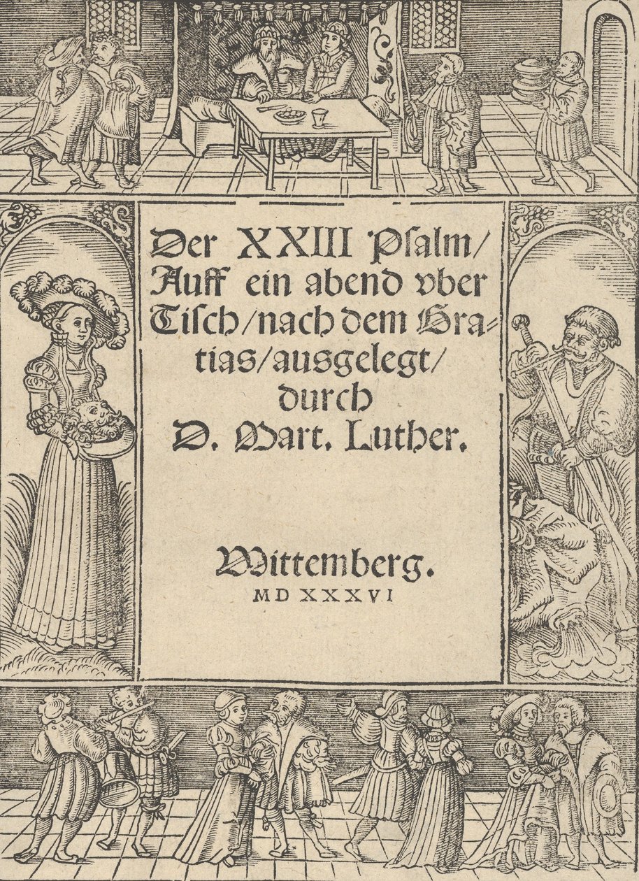 Otsikko-reuna Salomen ja Pyhän Johannes Kastajan tarinalla. tekijältä Lucas Cranach the Elder