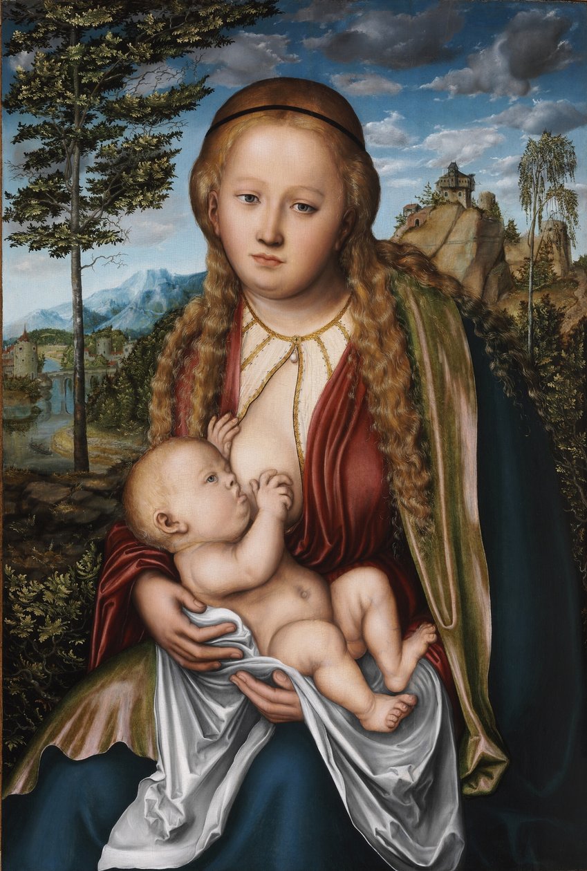 Neitsyt imettävä lasta tekijältä Lucas Cranach the Elder