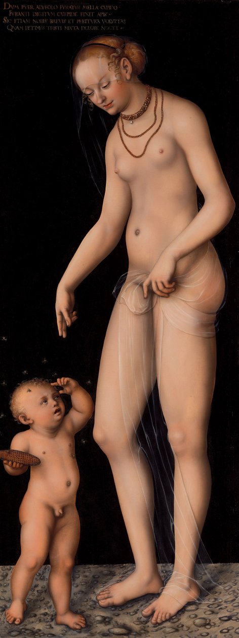 Venus ja Cupido hunaja varkaana tekijältä Lucas Cranach the Elder