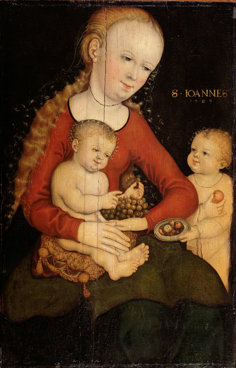 Neitsyt ja lapsi Johannes Kastajan kanssa poikana. tekijältä Lucas Cranach the Elder