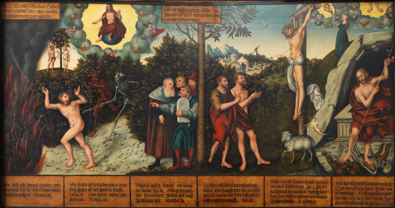Saksa: Lain ja armon allegoria Laki ja armo Laki ja armo tekijältä Lucas Cranach the Elder and workshop