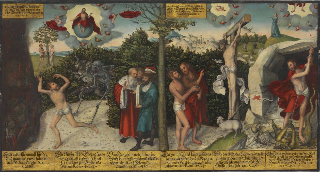 Saksan kieli: Gesetz und Gnade Laki ja armo tekijältä Lucas Cranach the Elder and workshop