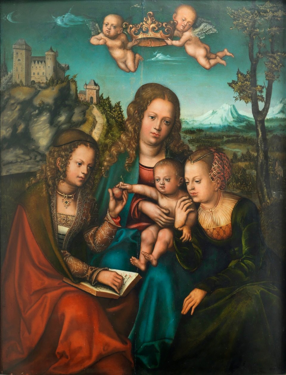 Saksa: Madonna kahden naispuolisen pyhimyksen välillä Laki ja Armo tekijältä Lucas Cranach the Elder and workshop