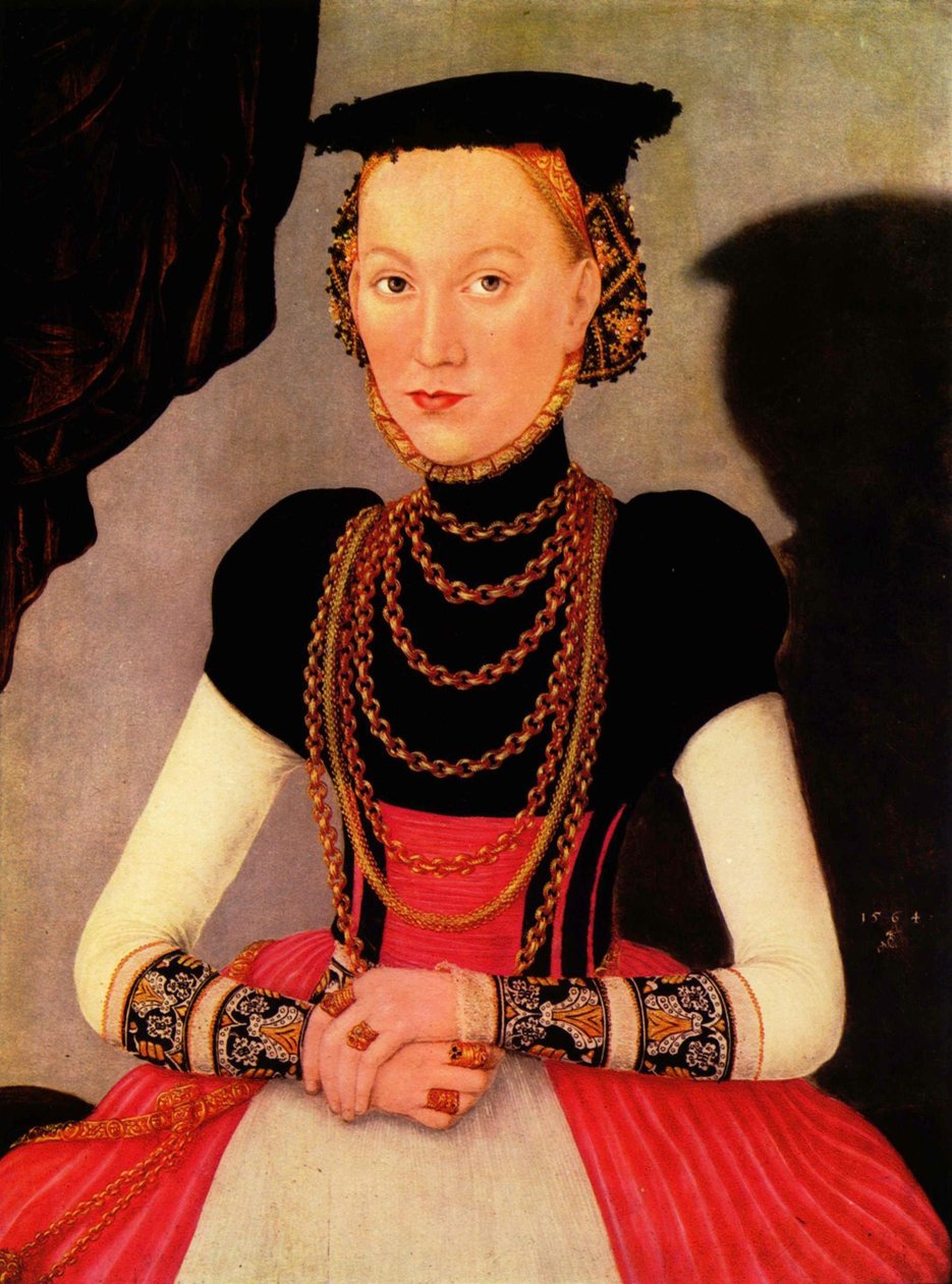 Saksa: Weibliches Bildnis / Bildnis einer Frau (eine geborene Hoffmann aus Leipzig) Naisen muotokuva / Portrait of a Woman (a Hoffmann by birth from Leipzig) tekijältä Lucas Cranach the Younger