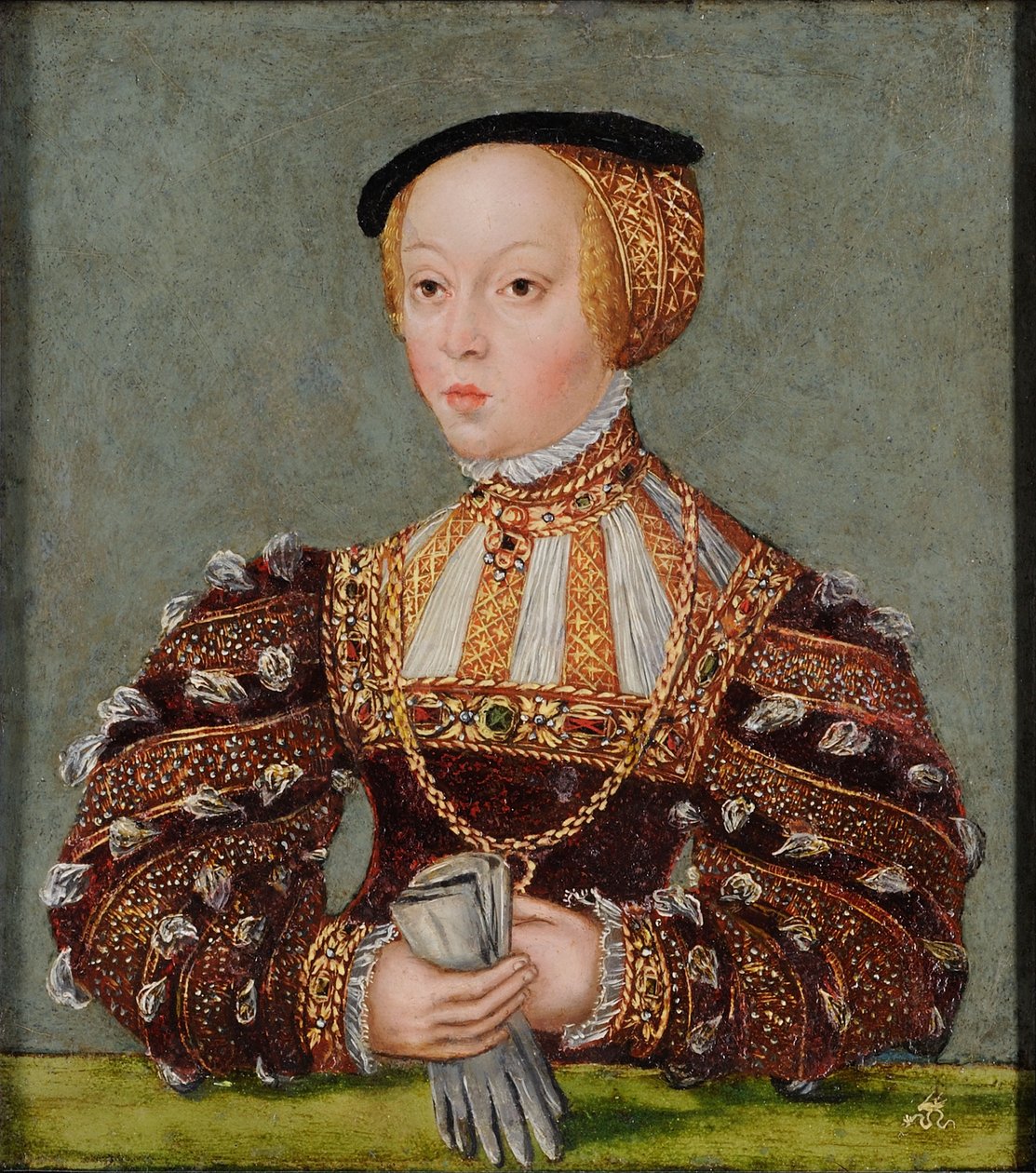 Puola: Muotokuva Elisabet Itävallan Habsburgin Elisabetista (1526-1545), Sigismund Augustuksen ensimmäisestä vaimosta Elisabet Itävallan Elisabetista. tekijältä Lucas Cranach the Younger