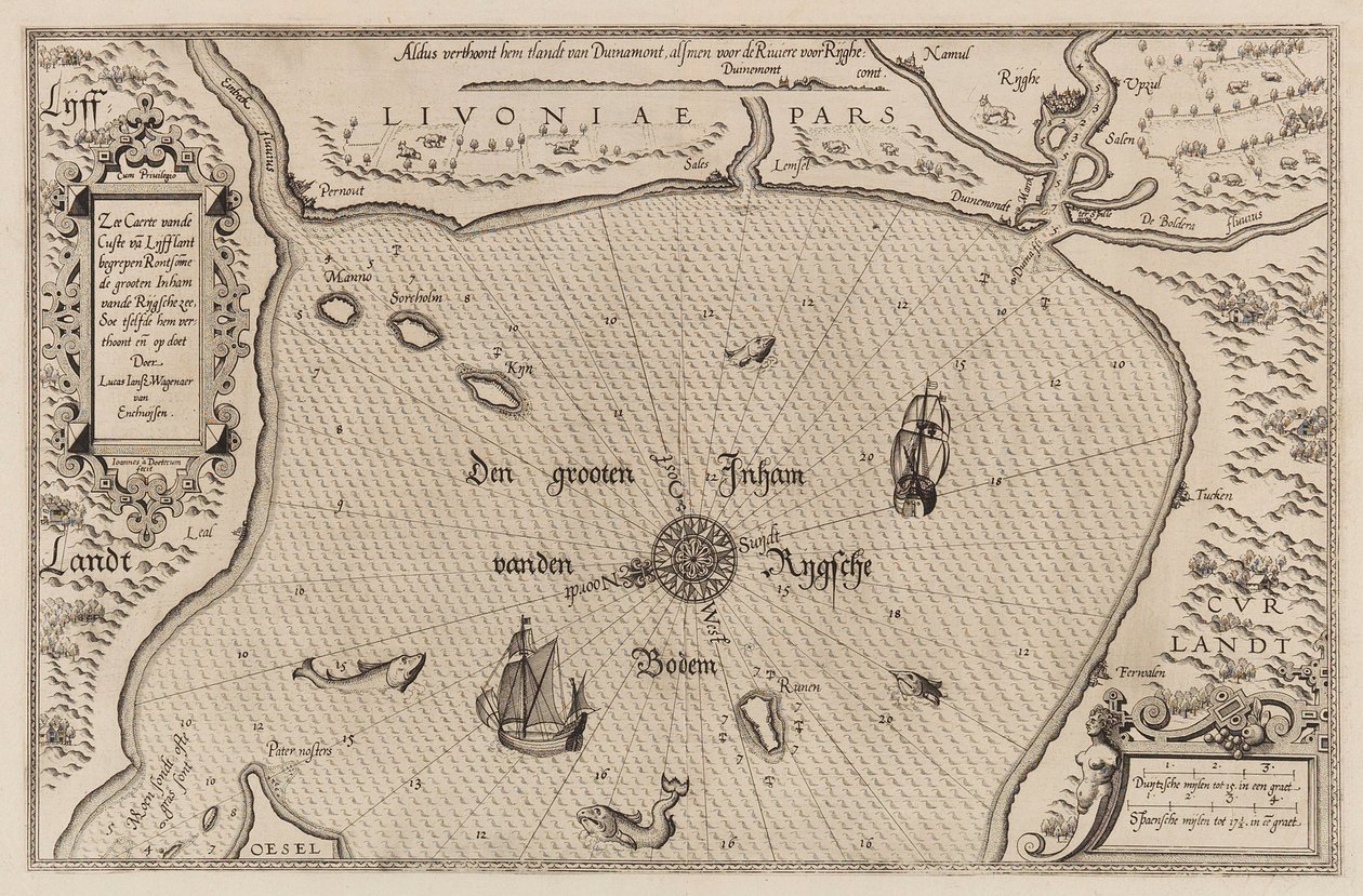 Riianlahden merikartta, Kartografia. tekijältä Lucas Jansz. Waghenaer