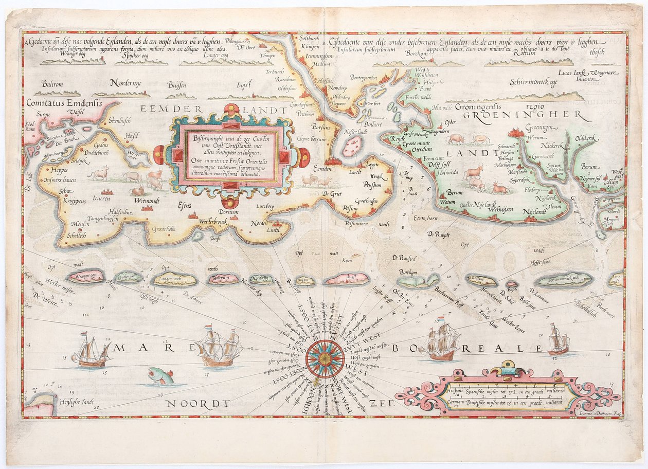 Waghenaerin Itä-Frieslandin kartta vuodelta 1584 tekijältä Lucas Janszoon Waghenaer
