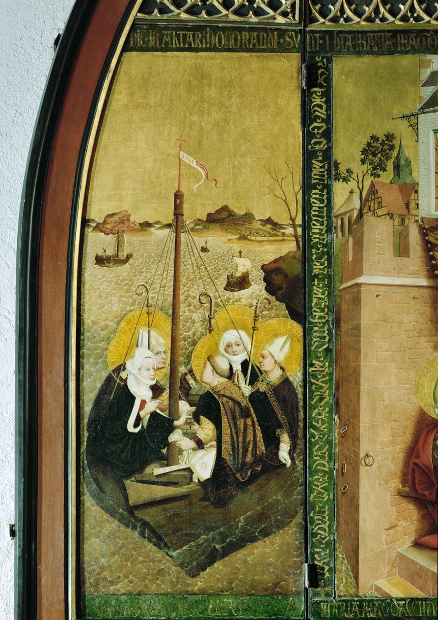 Pyhän Lasaruksen ja pyhien Magdaleenan ja Marian matka ... (tempera pergamentilla) tekijältä Lucas Moser