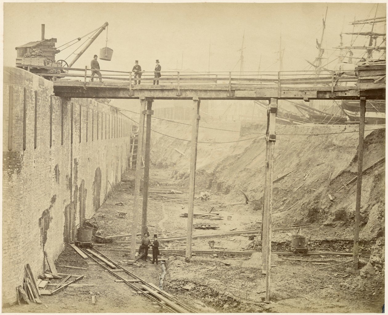 Laajennetun Limehouse Basinin rakentaminen, Lontoo, toukokuu 1869 tekijältä Lucas and Tuck