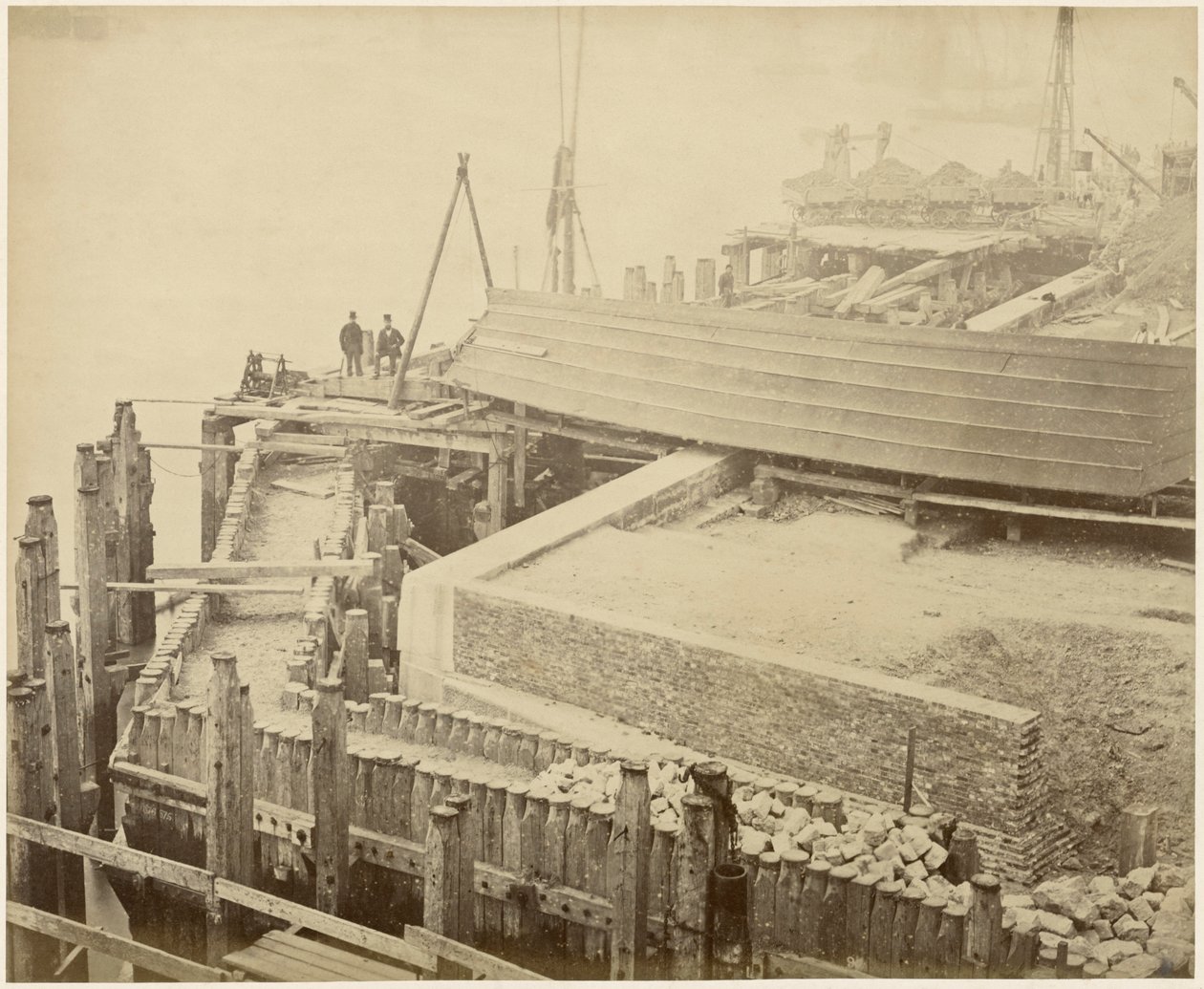 Laajennetun Limehouse Basinin rakentaminen, Lontoo, toukokuu 1869 tekijältä Lucas and Tuck