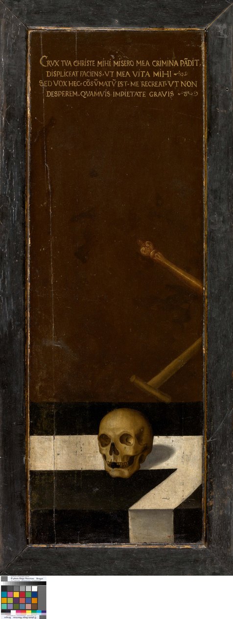 Johannes Kastaja (vasen siipi), Lahjoittaja (oikea siipi), Vanitas asetelma (suljettu). tekijältä Lucas de Heere