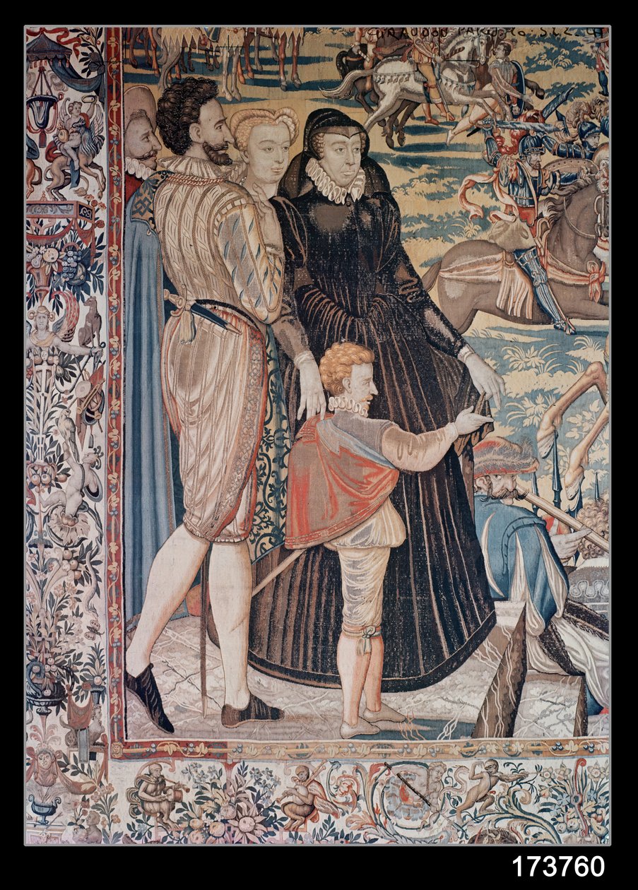 Turnajaiset, Brysselin työpajan valmistama, n. 1582-85 (kuvakudos) (yksityiskohta). tekijältä Lucas de Heere