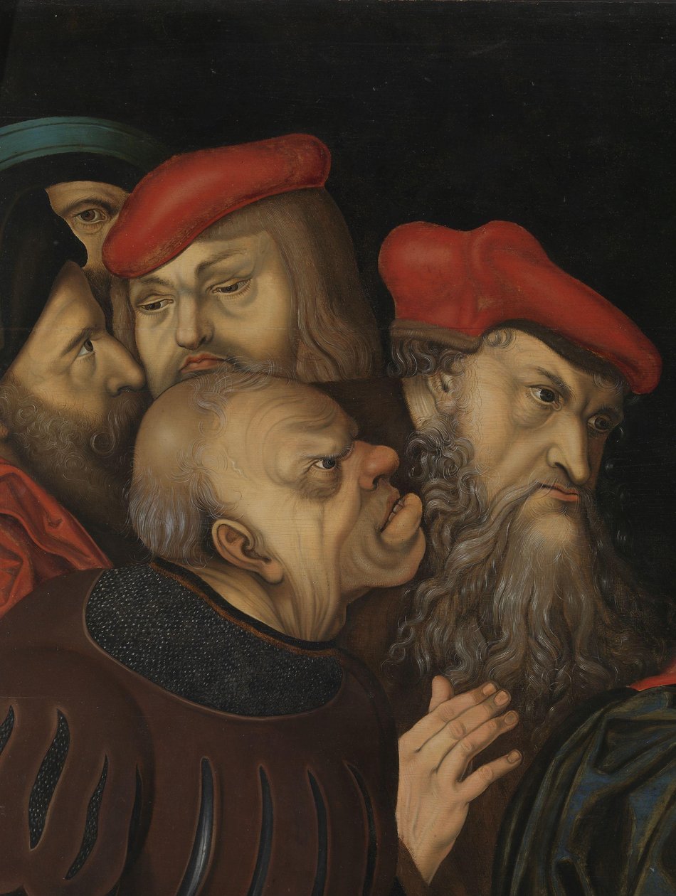 Kristus ja aviorikoksesta otettu nainen, yksityiskohta, n. 1700 (öljy puulle) tekijältä Lucas the Elder (after) Cranach