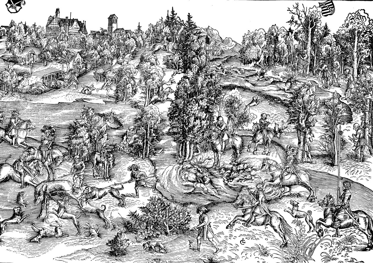 Hirvenmetsästystä maaseudulla tekijältä Lucas the Elder (after) Cranach