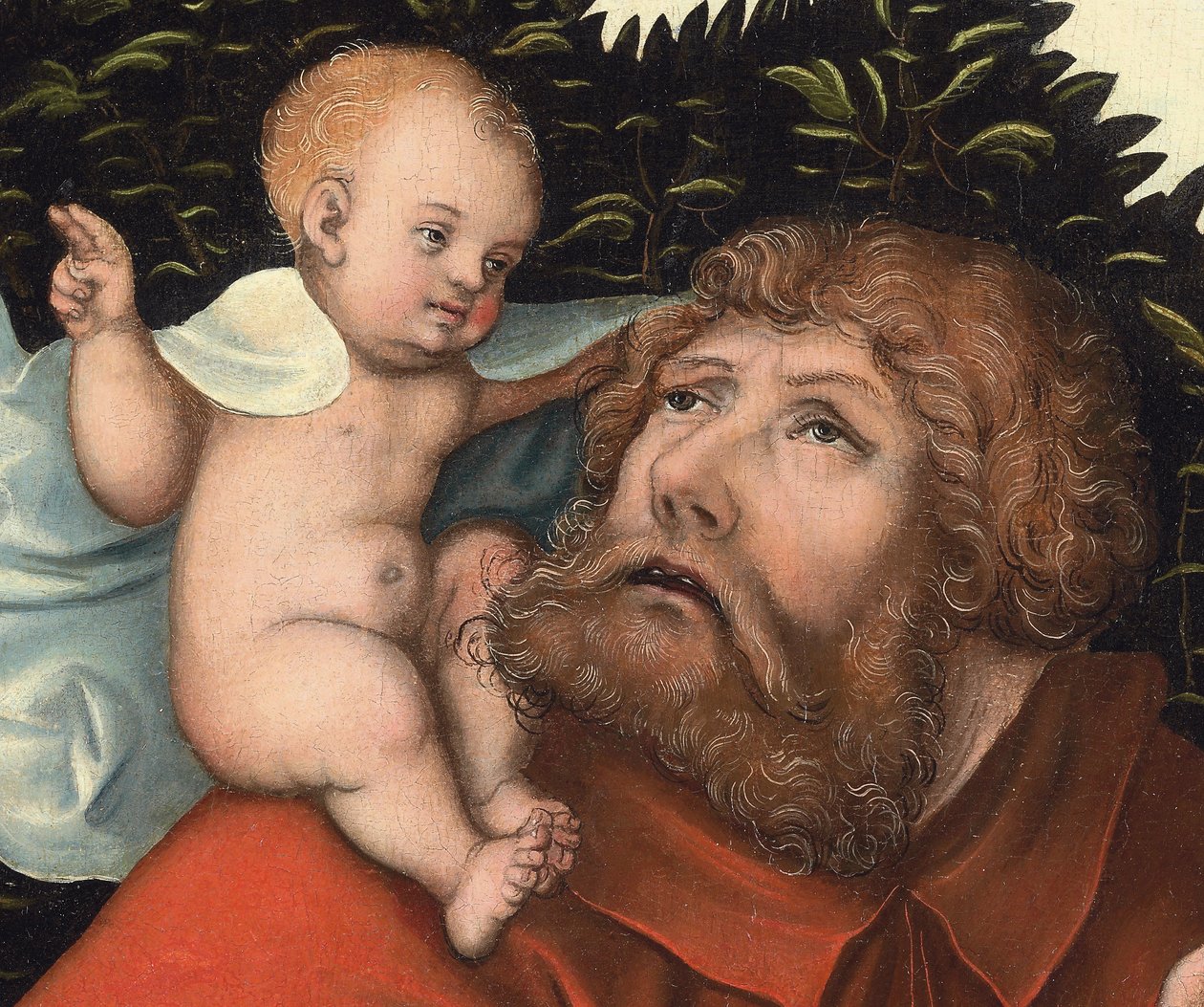 Pyhä Christopher kantaa Kristus-lapsia (yksityiskohta) (öljy paneelissa) tekijältä Lucas the Elder (workshop of) Cranach