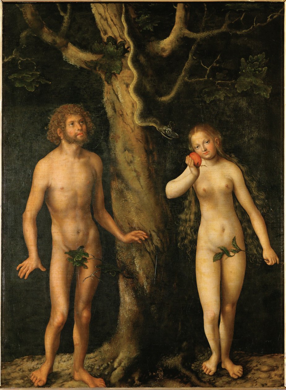 Aatami ja Eeva (maalaus puulle) tekijältä Lucas the Elder Cranach