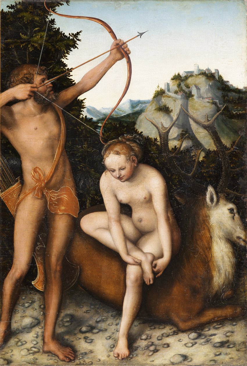 "Apollo ja Diana" (Apollo ja Diana) Lucas Cranach vanhemman (1472-1553) maalaus noin 1530, koko 45x31 cm - Belgian kuninkaalliset taidemuseot, Bryssel tekijältä Lucas the Elder Cranach