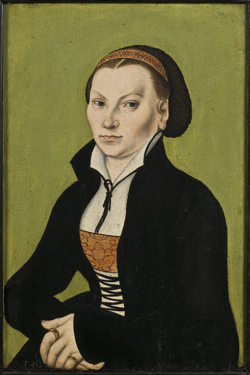 Catherine de Bore, Martin Lutherin epouse - Muotokuva Katharina Lutherista, s. Katharina von Bora (1499-1552), kirjoittanut Cranach, Lucas, vanhempi (1472-1553). Öljy puulle tekijältä Lucas the Elder Cranach