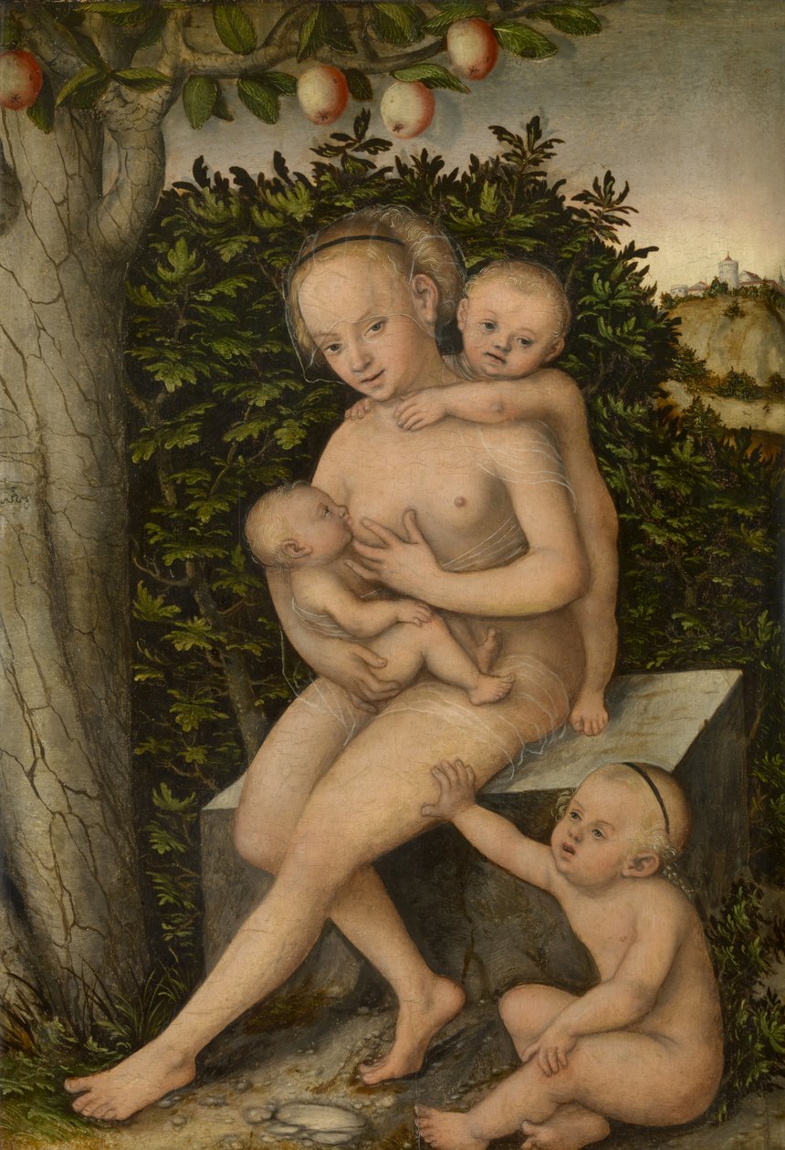 Hyväntekeväisyys (öljy paneeliin) tekijältä Lucas the Elder Cranach