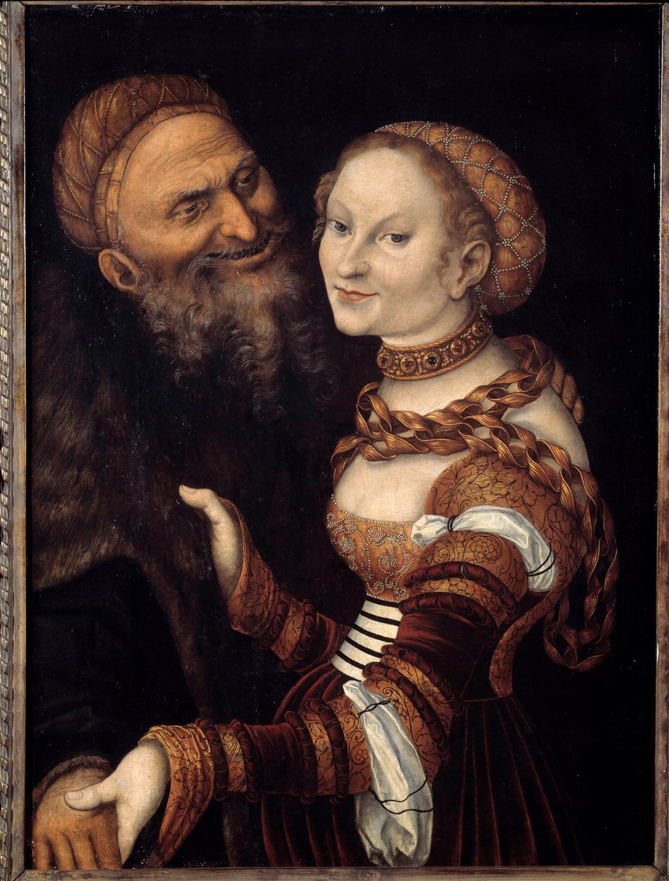 Lucas Cranachin kurtisaani ja vanha mies maalaus (1472 - 1553). 16. vuosisata. Musee des Beaux-Arts de Besancon. tekijältä Lucas the Elder Cranach