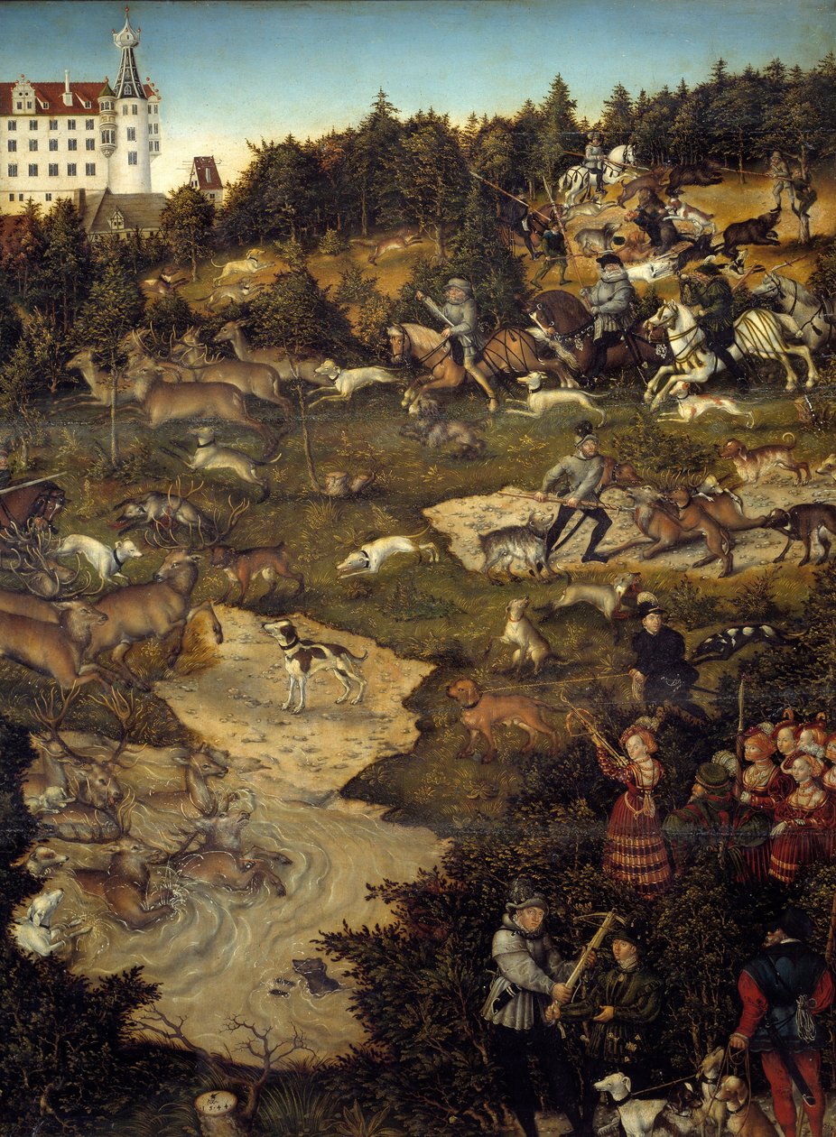 Metsästystä Kaarle V:n kunniaksi Torgaun linnassa (Saksa). Yksityiskohta. Lucas Cranachin (1472-1553) maalaus tekijältä Lucas the Elder Cranach