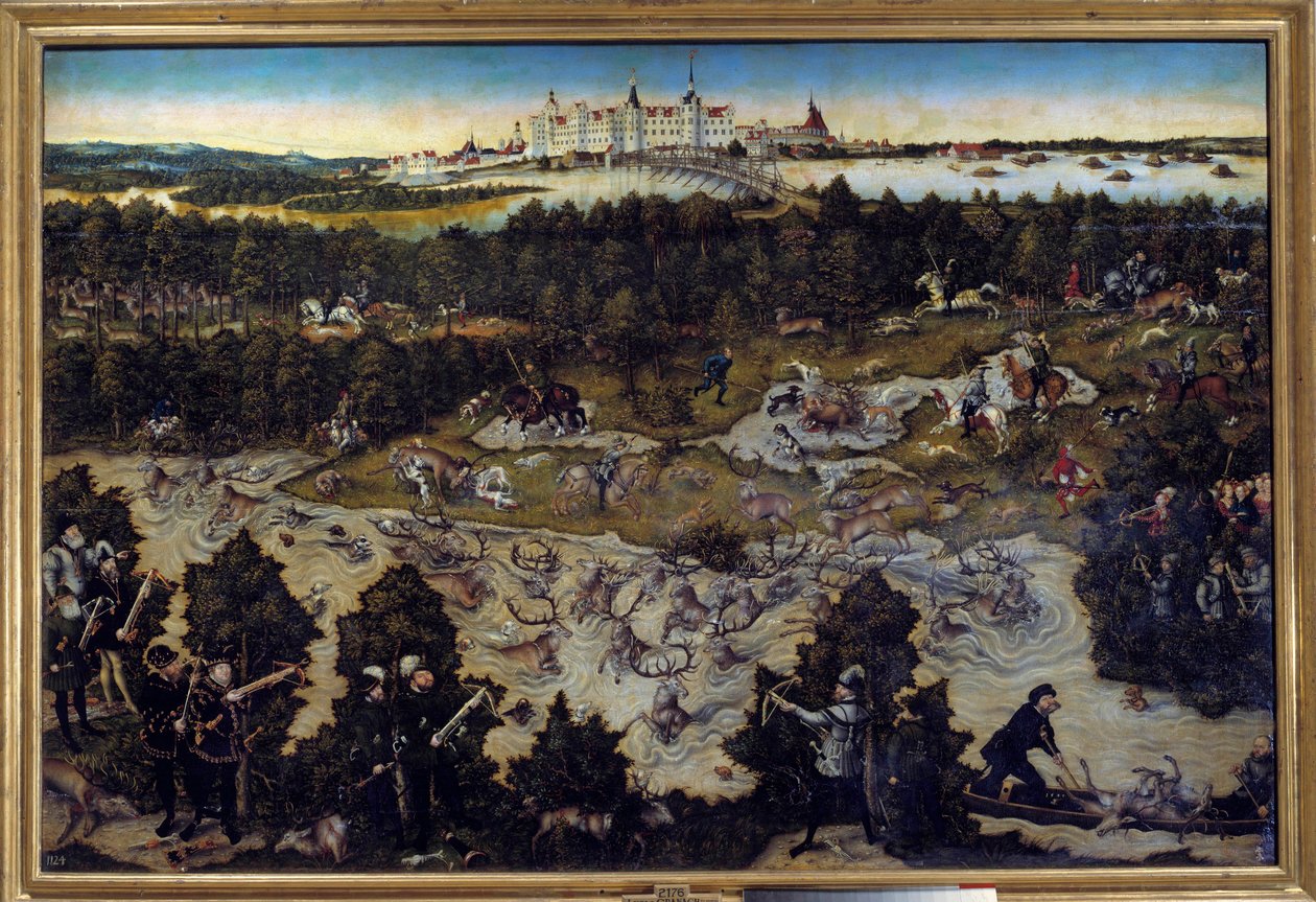 Metsästys Kaarle V:n kunniaksi Torgaun linnassa Saksassa Lucas Cranach vanhemman (1472-1553) maalaus 1544. Madrid. Musee Du Prado - Metsästys Kaarle V:n kunniaksi Torgaun linnassa Saksassa. Lucas Cranach vanhemman (1472-1553) maalaus 1544. P tekijältä Lucas the Elder Cranach