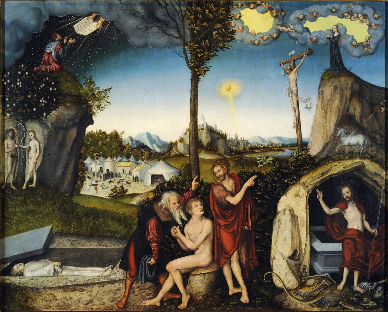 La loi et la grace - Laki ja armo - Cranach, Lucas, vanhempi (1472-1553) - 1529 - Tempera paneelissa - 72x88,5 - Kansallisgalleria, Praha tekijältä Lucas the Elder Cranach
