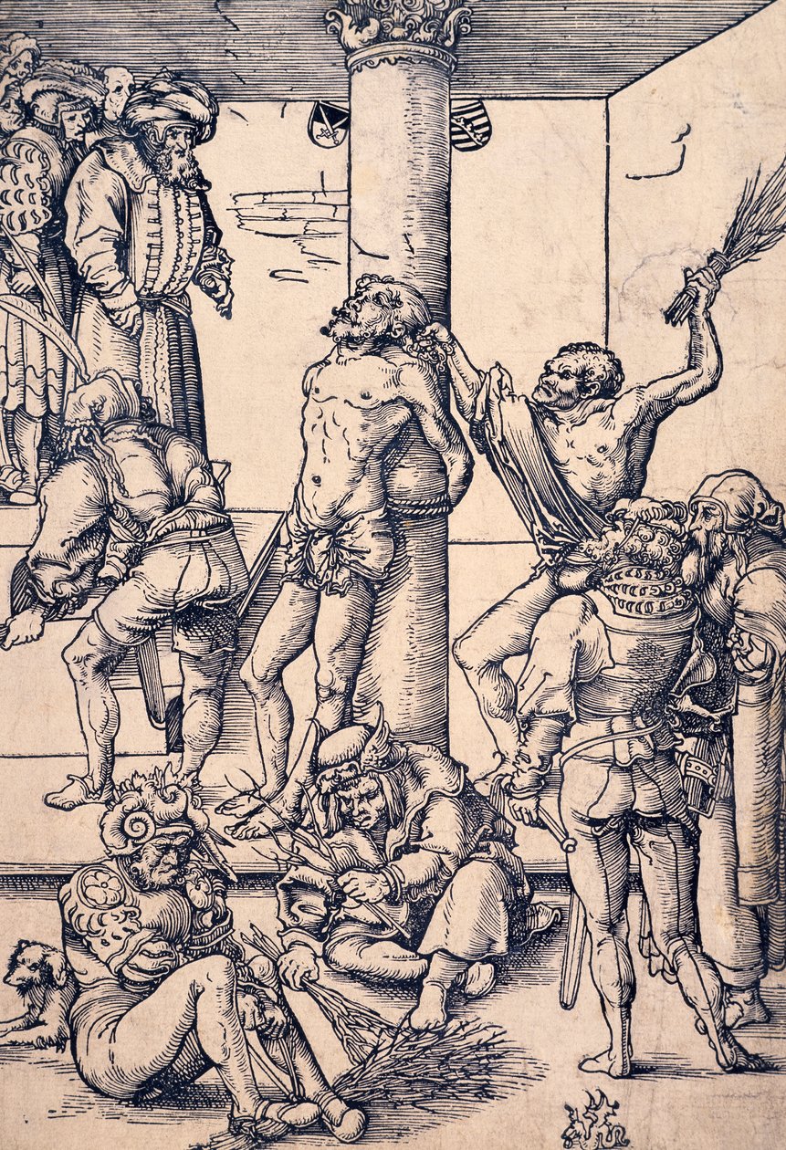 Kristuksen kärsimys: ruoskiminen, Lucas Cranach vanhin (1472-1553), puupiirros tekijältä Lucas the Elder Cranach