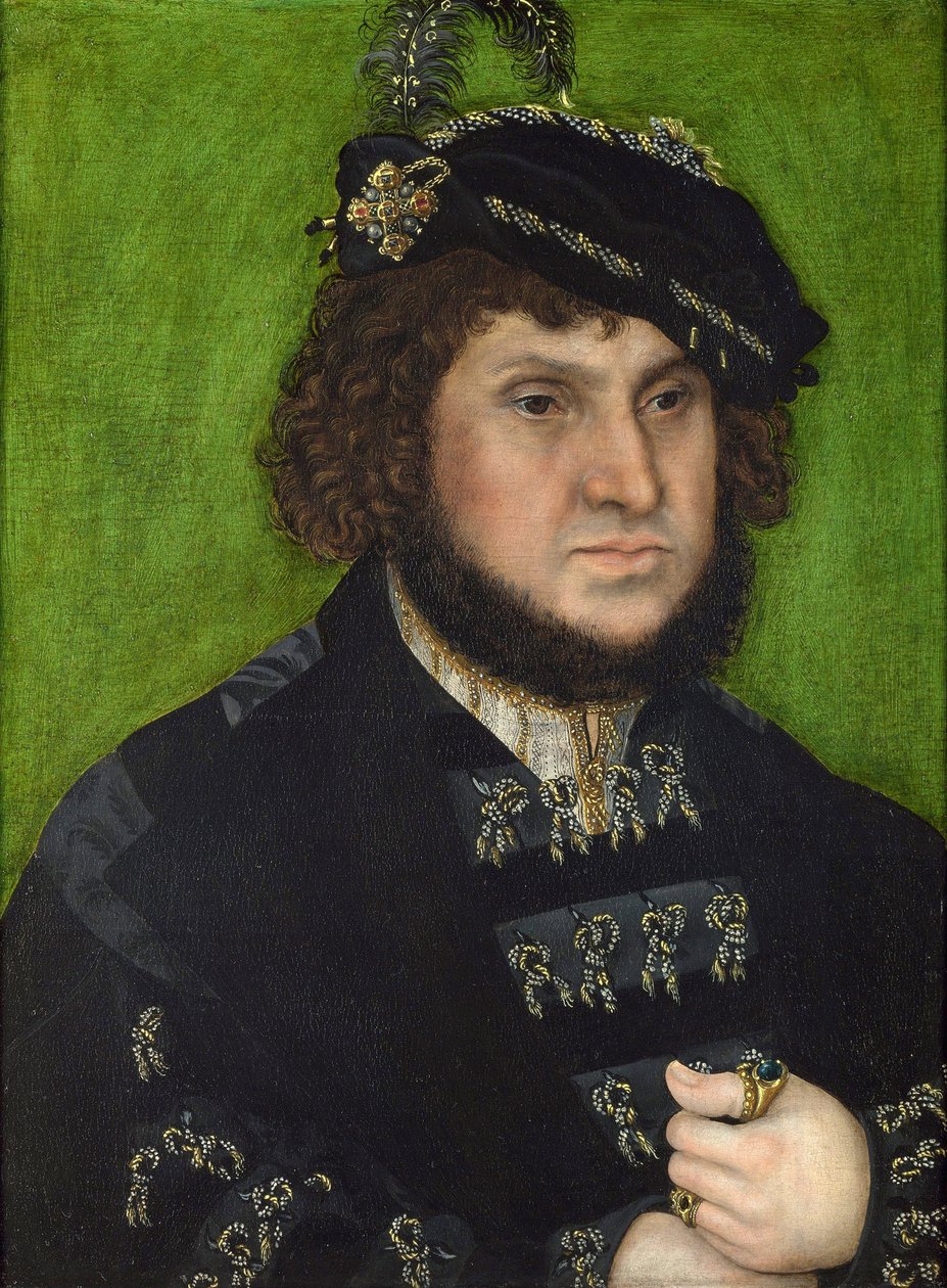 Johanneksen muotokuva Saksin (Johanneksen Saksin muotokuva). John Frederic Sachsenista, joka tunnetaan suurmielisenä, suurruhtinaana ja kreivinä Palatinuksena ja Martin Lutherin suojelijana (1483-1546). Lucas Cranach vanhemman (1472-1553) maalaus, öljy puu tekijältä Lucas the Elder Cranach