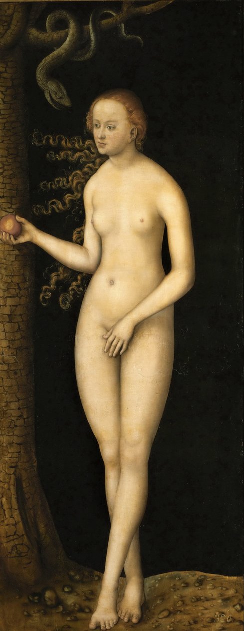 Renessanssi: Ihmisen lankeemus: Eve par Cranach, Lucas, vanhempi (1472-1553), noin 1510-1520. Öljy puulle tekijältä Lucas the Elder Cranach