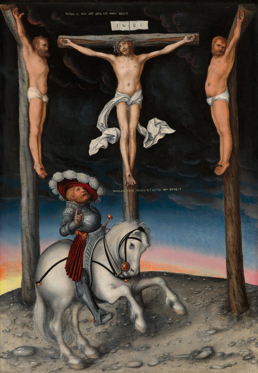 Ristiinnaulitseminen kääntyneen sadanpäämiehen kanssa tekijältä Lucas the Elder Cranach