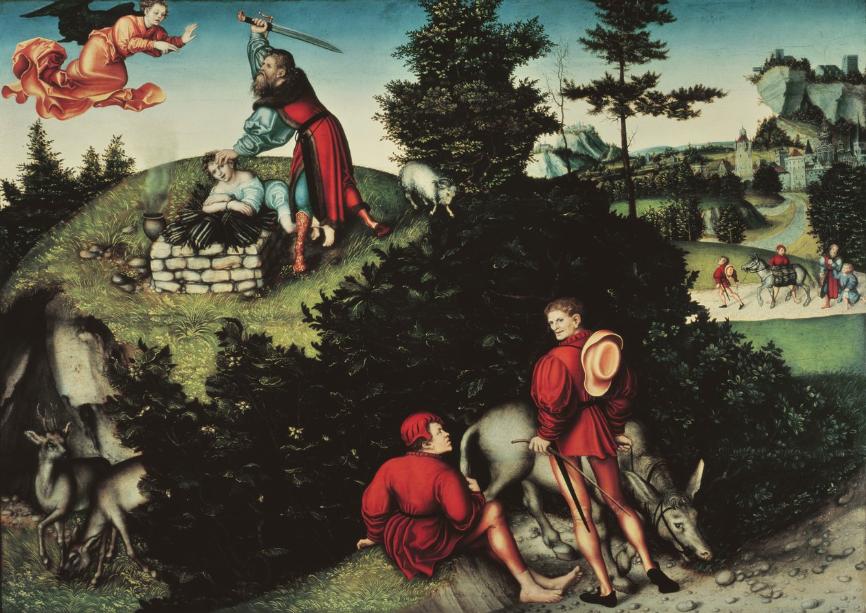 Iisakin uhri (öljy paneelissa) tekijältä Lucas the Elder Cranach