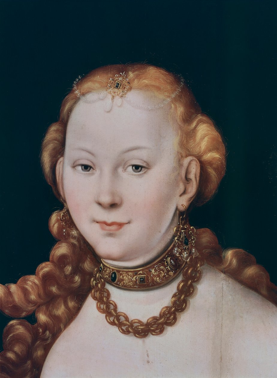 Venus, yksityiskohta Venuksesta ja Cupidosta (öljy paneelissa) tekijältä Lucas the Elder Cranach