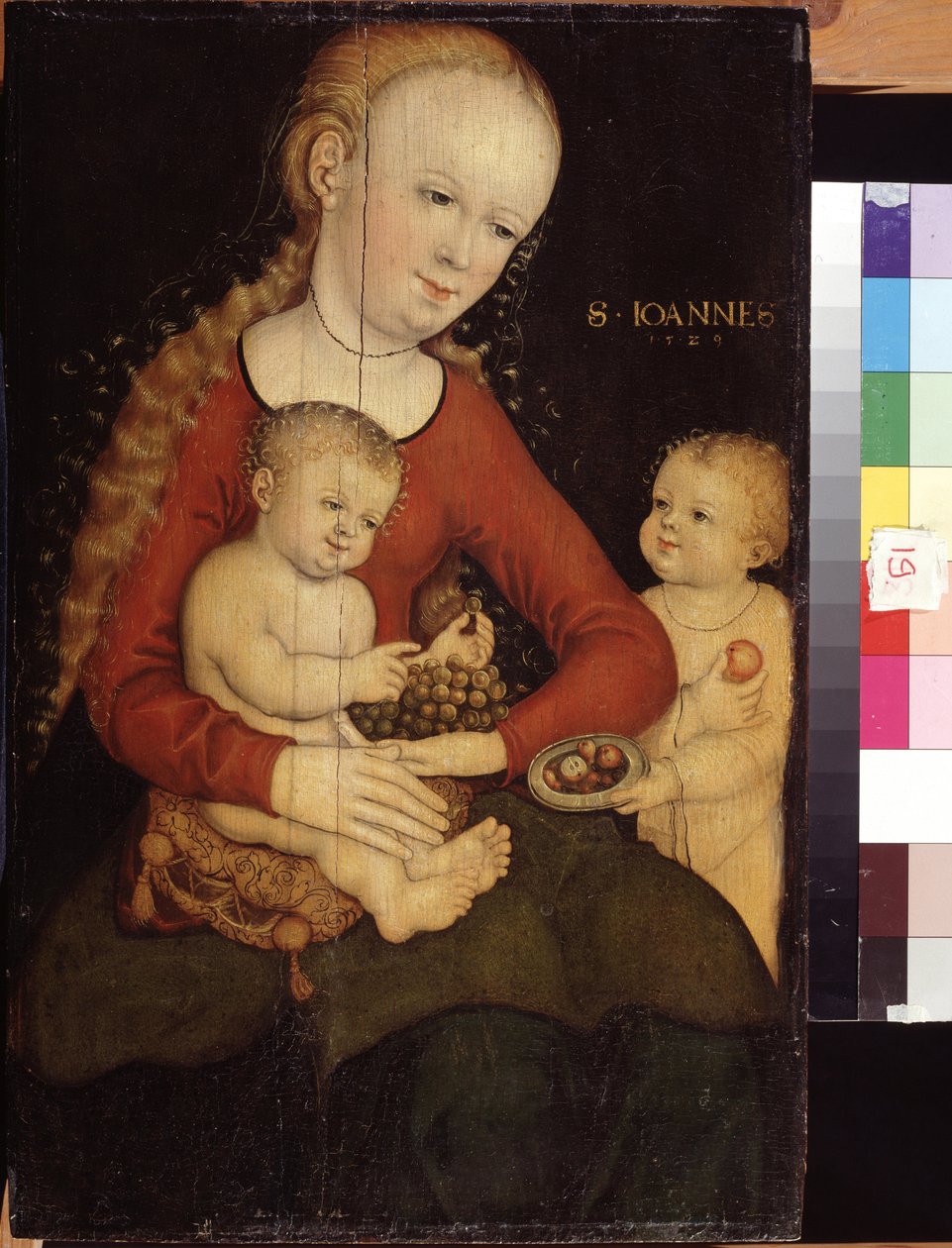""Madonna ja lapsi Pyhän Johannes Kastajan lapsen kanssa"" (Neitsyt ja lapsi, jossa Johannes Kastaja poikana) Lucas Cranachin vanhin (1472-1553) maalaus 1500-luvun Pushkin-museo, Moskova tekijältä Lucas the Elder Cranach