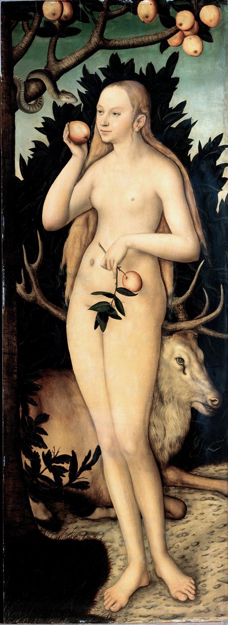""Eve"" Lucas Cranach II nuoremman maalaus (1515-1586) Vuoden 1537 jälkeen Dim 171 x 63 cm Saksa Dresdenin valtion taidekokoelmat tekijältä Lucas the Younger Cranach