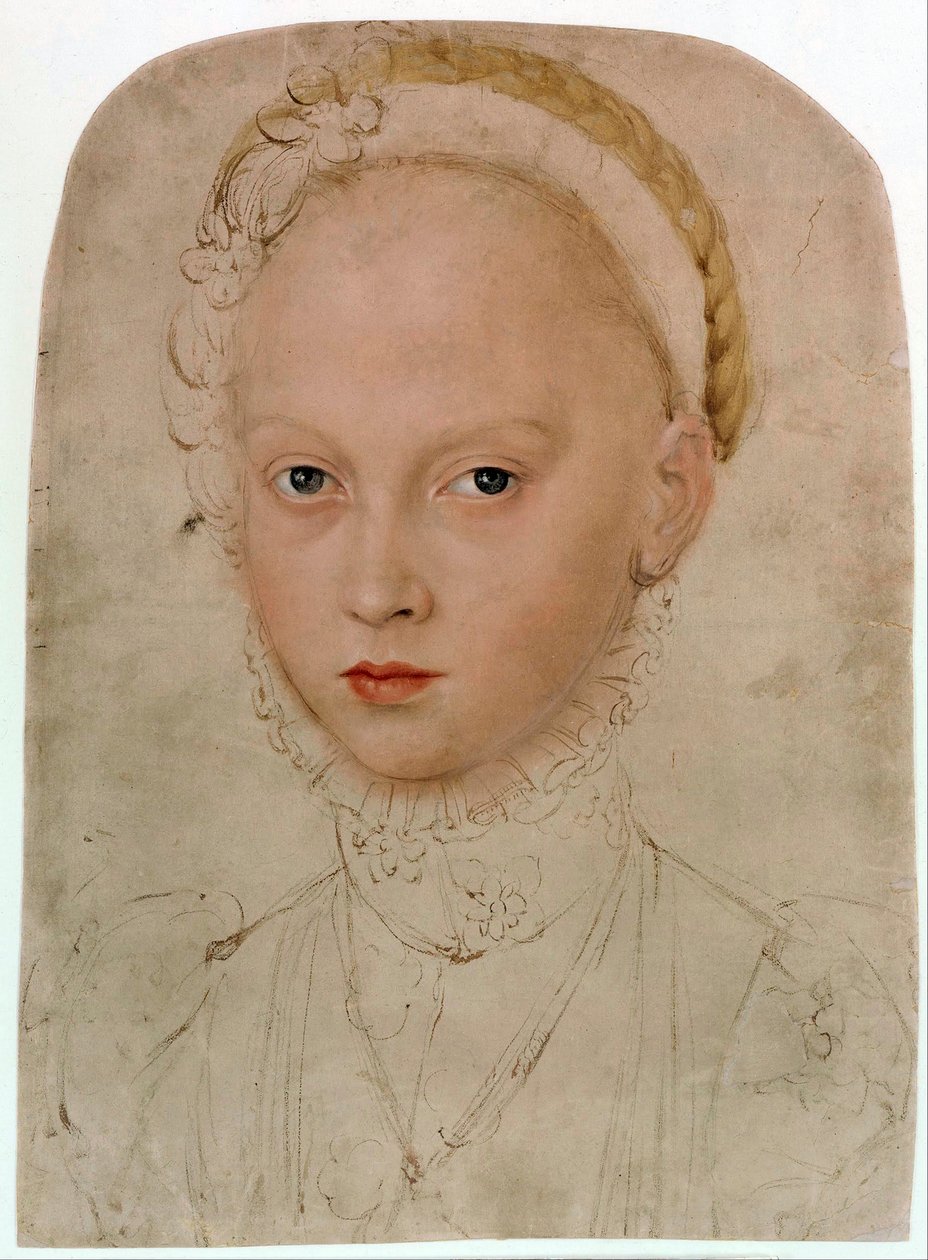 "Elisabeth de Saxen muotokuva (1552-1590)" (Saksin Elisabeth (1552-1590), Simmernin kreivitär Palatine) Peinture sur papier de Lucas Cranach le jeune (1515-1586) - Öljy paperille Dim. 38,8x28,5 cm valtionmuseot, Berliini tekijältä Lucas the Younger Cranach