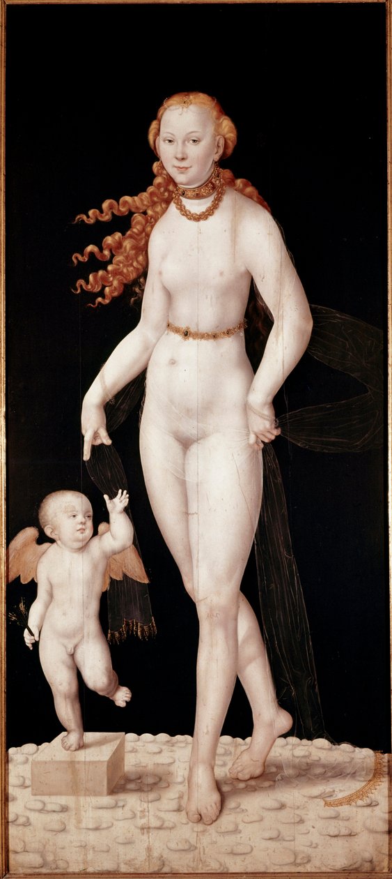 Venus ja Cupid maalaus Lucas Cranach nuori (1515-1586) 1540 noin. Himmeä. 196 x 89 cm München, Alte Pinakothek tekijältä Lucas the Younger Cranach