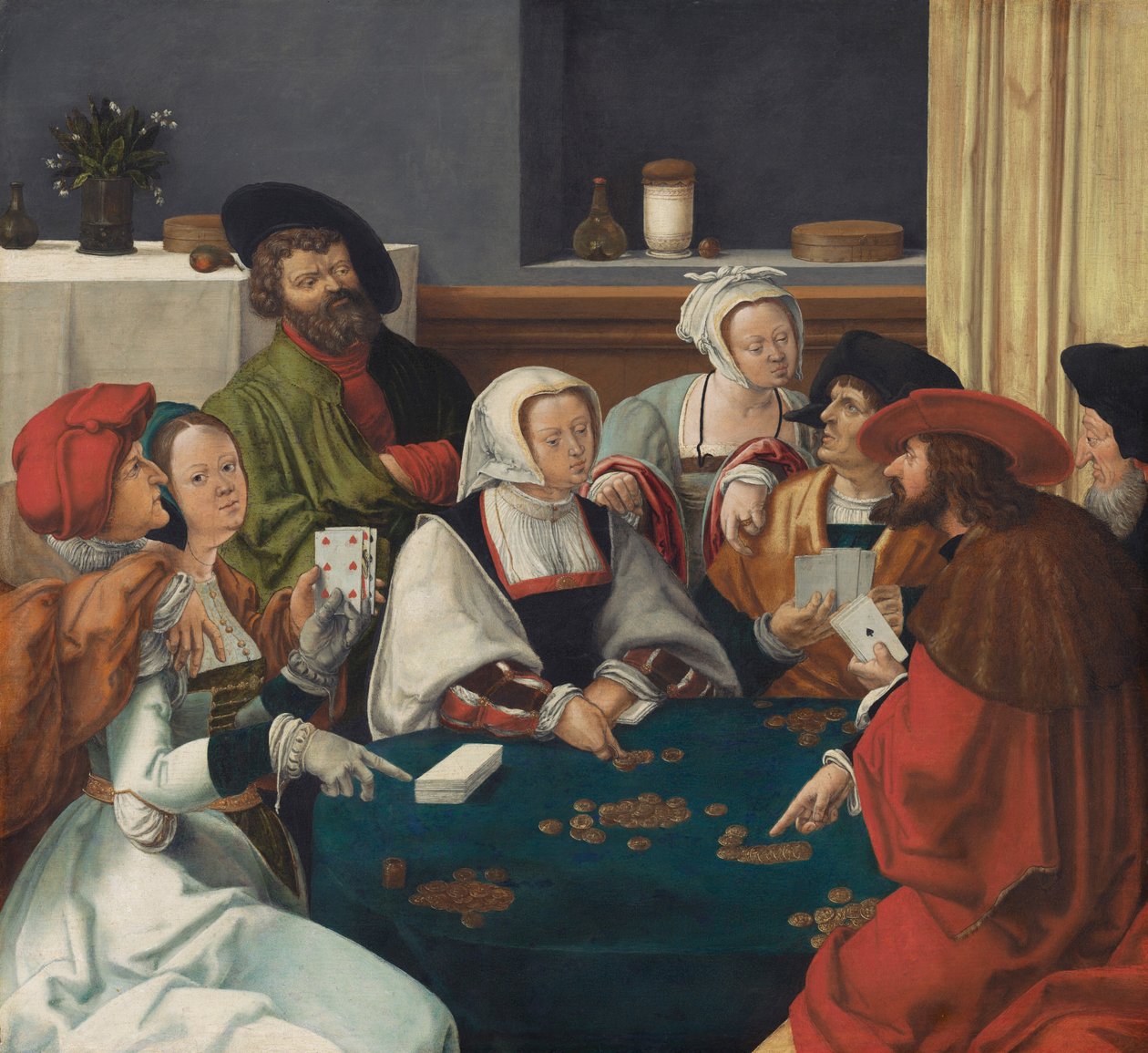 The Card Players, luultavasti n. 1550-1599 (öljy kankaalle) tekijältä Lucas van (after) Leyden