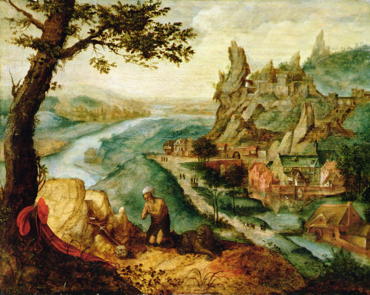 Pyhä Hieronymus maisemassa (öljy puulle) tekijältä Lucas van (c.1490 c.1570) Gassel